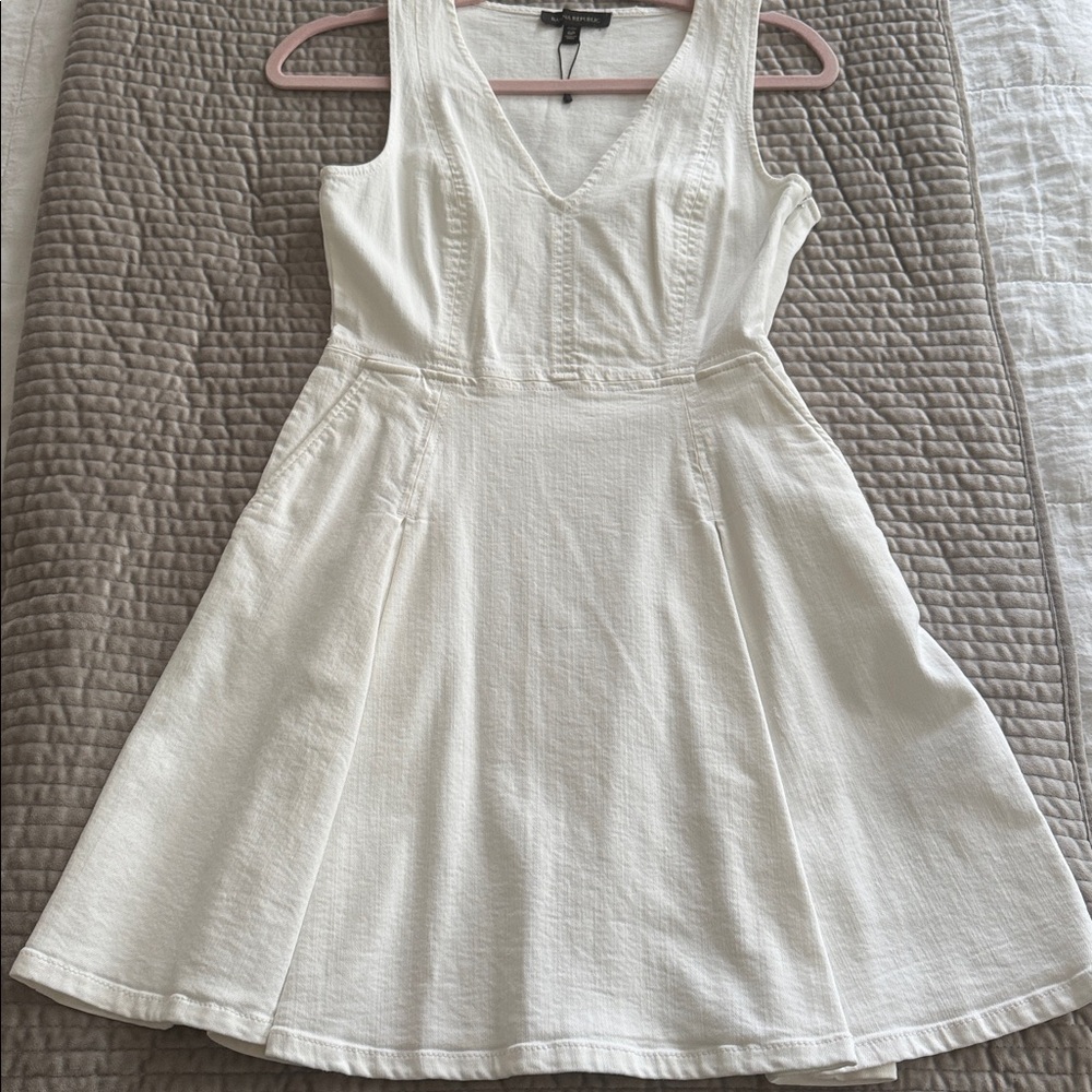 White denim v neck dress